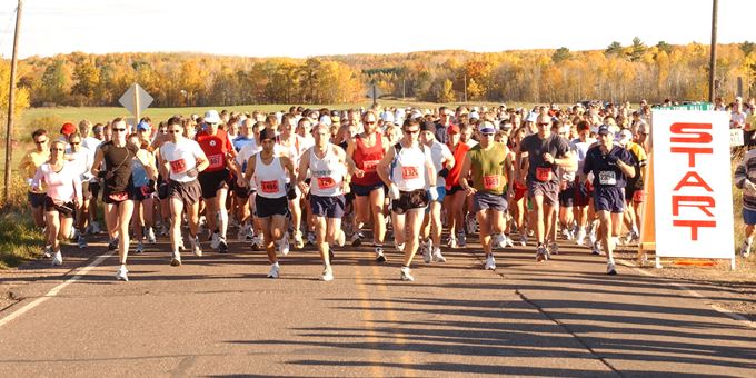 The CenturyLink WhistleStop Half-Marathon start takes place out in rural Moquah.