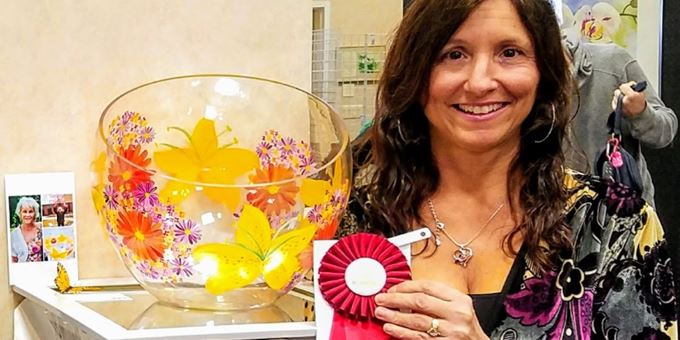 Artist Mary Jean Young of Special Occasion Glassware shows off her award-winning artwork!