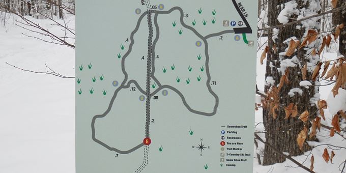 Moccasin Lake Snowshoe Trail Map at intersections