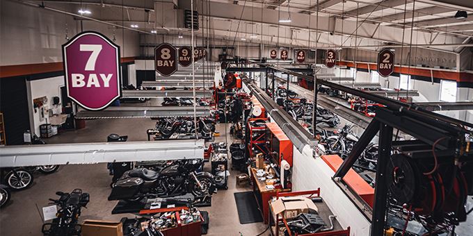 Aerial view of Service Technician bays at H-D of Madison