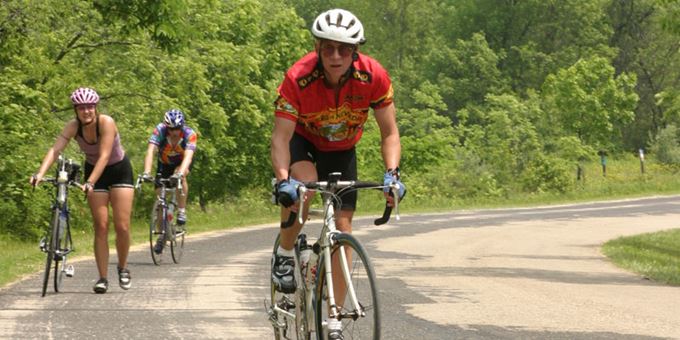 Bicyclists enjoy the challenge of the rolling hills and valleys of the Mount Horeb area.