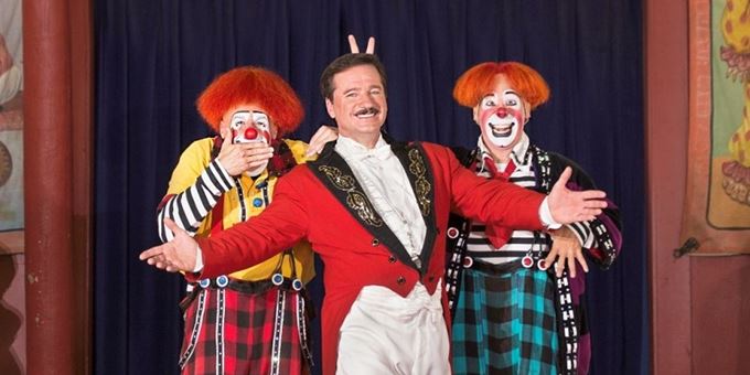 Clowns Steve Copeland and Ryan Combs bring mischief and mayhem to Ringmaster Dave SaLoutos in each and every show.