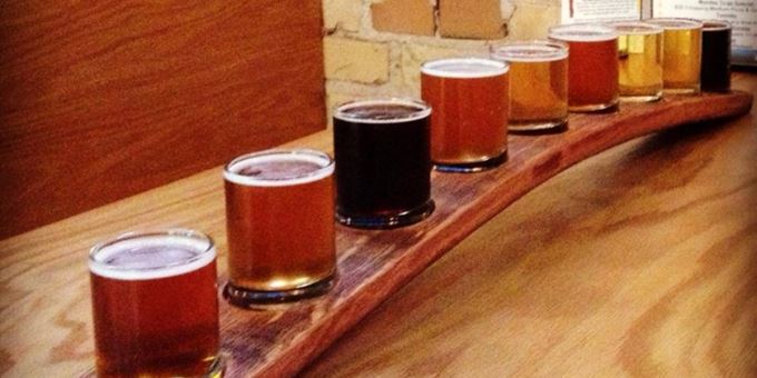 A flight of Thirsty Pagan Brewing beers.