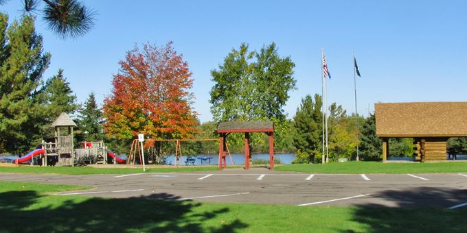 Hines Park Playground &amp; Log Pavilion located on the Flambeau River