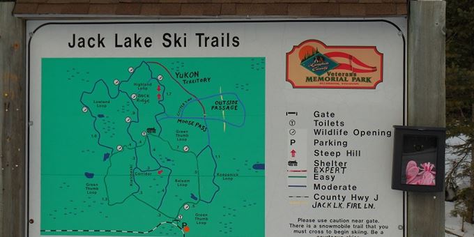 The main trail map at the parking lot at Jake Lake Ski Trail in Langlade County.