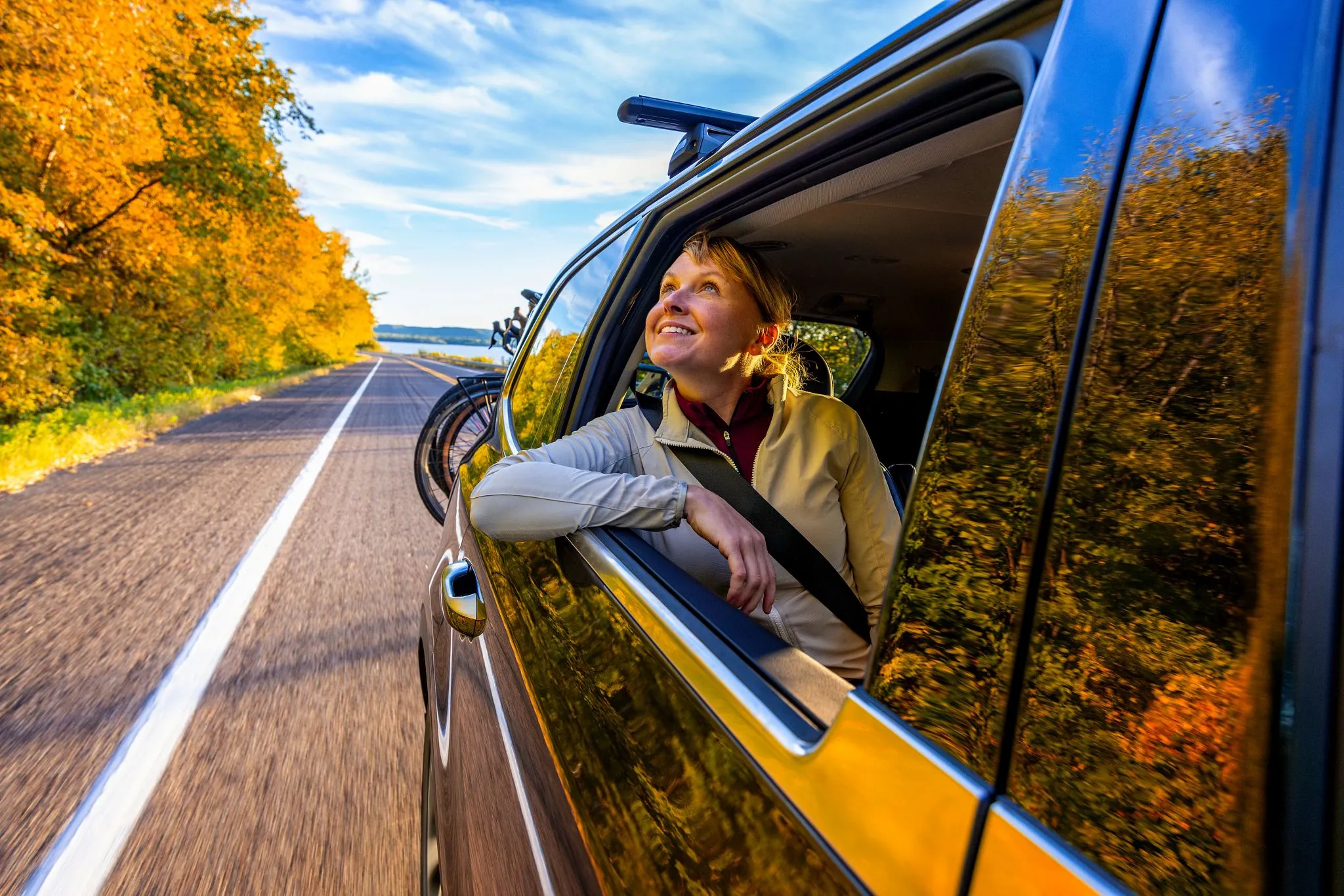woman rides in car on great river road pepin woman rides in car on great river road pepin