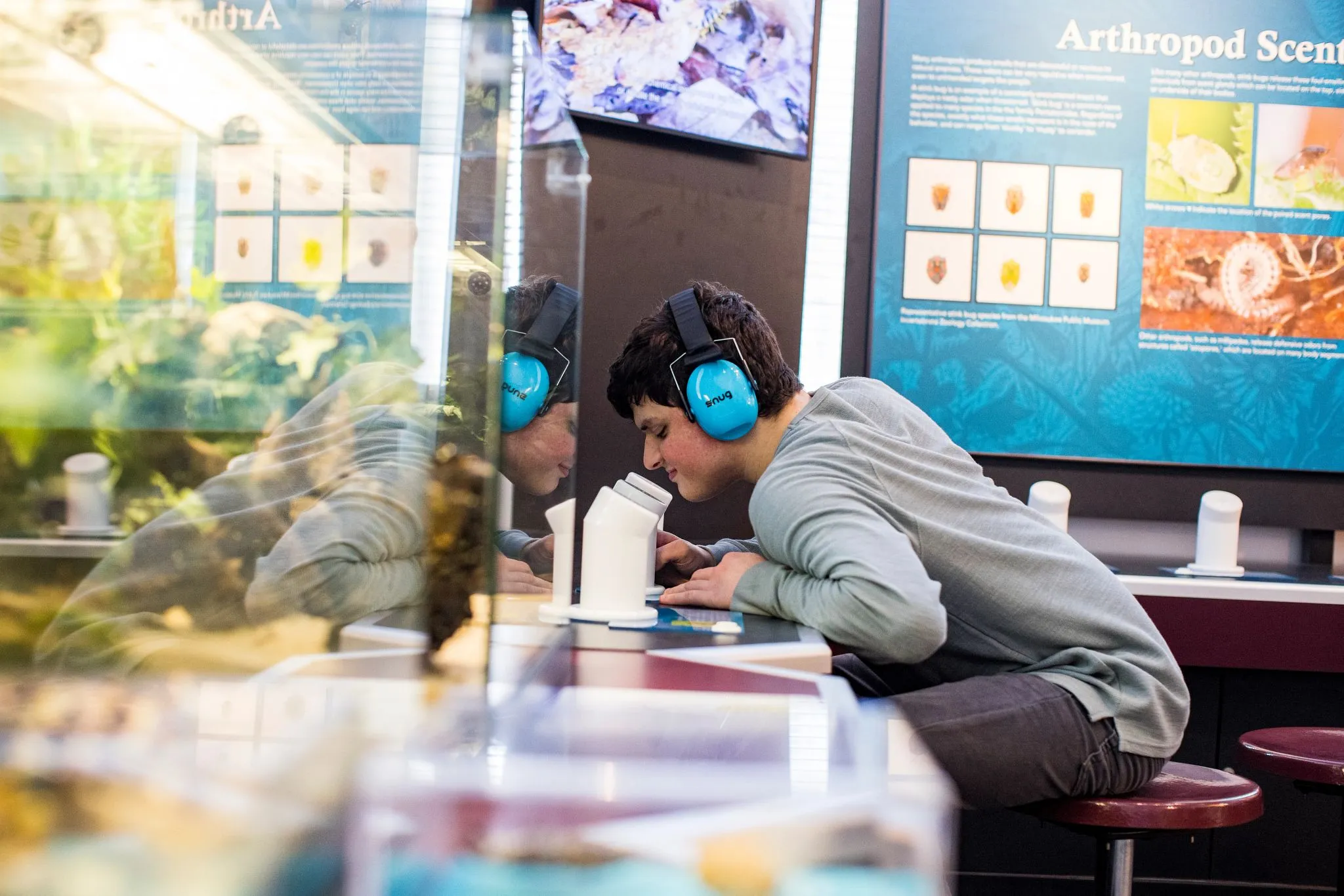 boy smells sensory exhibit at milwaukee public museum