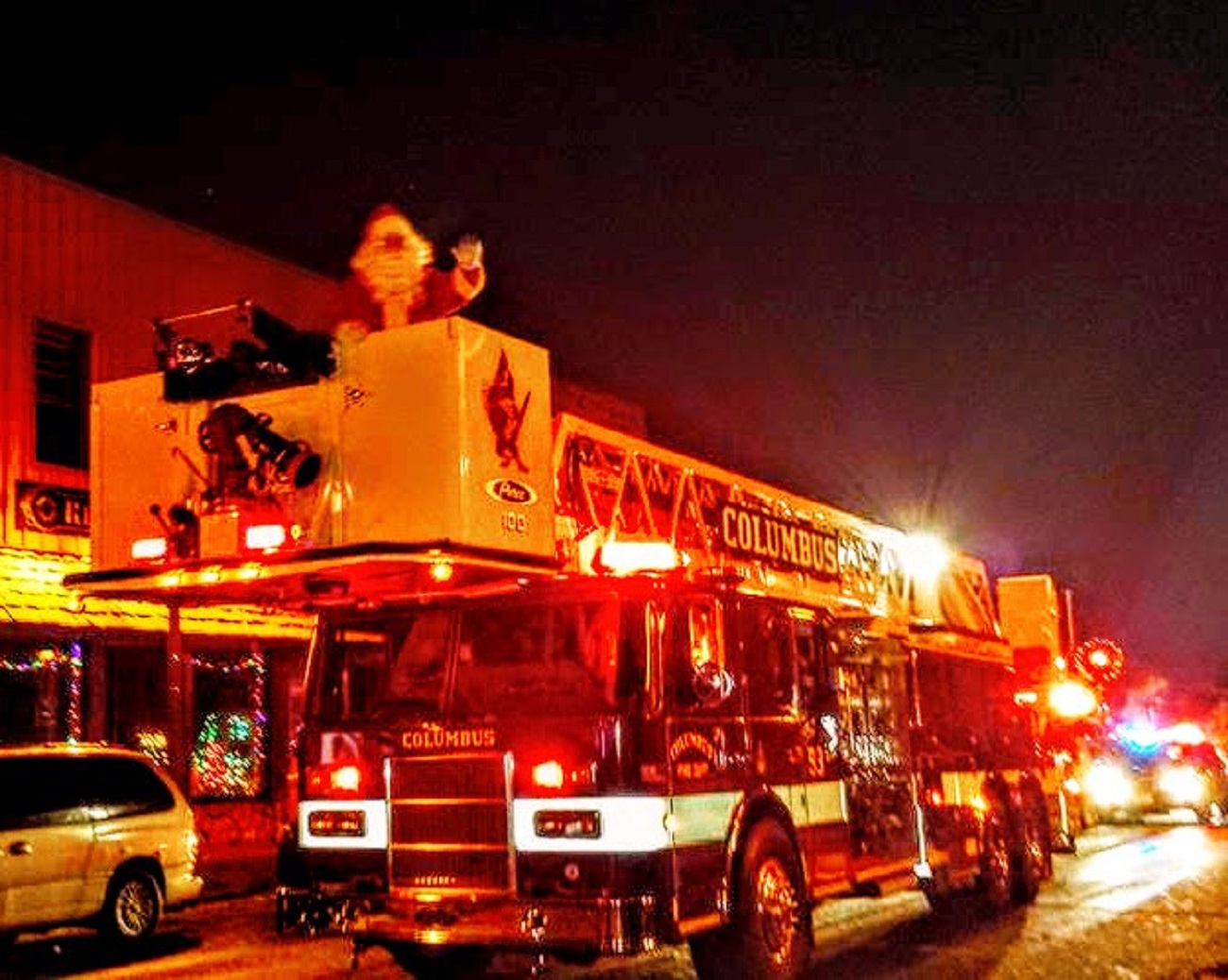 Santa rides in the Fire Truck to Welcome all