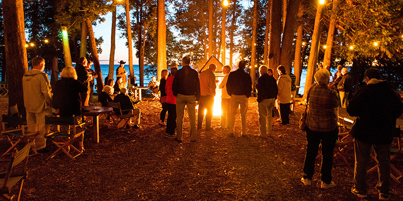 Enjoy the pre-show and intermission bonfire this autumn at Peninsula Players Theatre, celebrating 90 seasons of live performances along Door County's scenic shores.