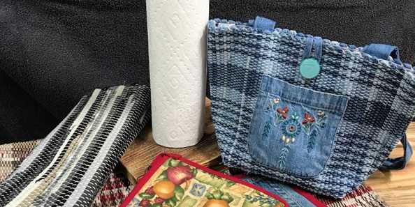 Handwoven rugs, table runners, purses, and more from recycled fabrics.