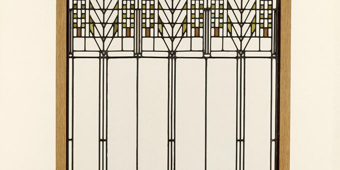Frank Lloyd Wright (American, 1867–1959) 
&quot;Tree of Life&quot; Window from the Darwin D. Martin House (Buffalo, New York), ca. 1904
Fabricated by Linden Glass Company (Chicago, Illinois 1884–1934)
Glass with zinc came; 41 1/2 &#215; 22 1/2 in. (105.41 &#215; 57.15 cm)
Gift of the Frederick Layton Art League in memory of Miss Charlotte Partridge and Miss Miriam Frink  M1978.262
Photographer credit: Richard Beauchamp
&#169; Frank Lloyd Wright Foundation