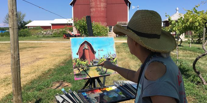 Wisconsin Artist Shelby Keefe on location in Fish Creek