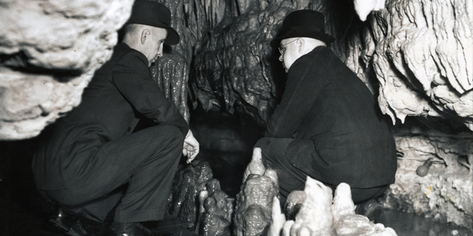 Carl Brechler and Fred Hanneman discuss expanding the cave.