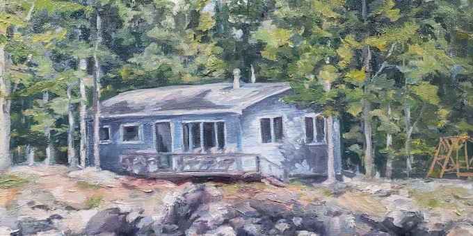Lake Side Cabin - oil painting by Pam Fioritto