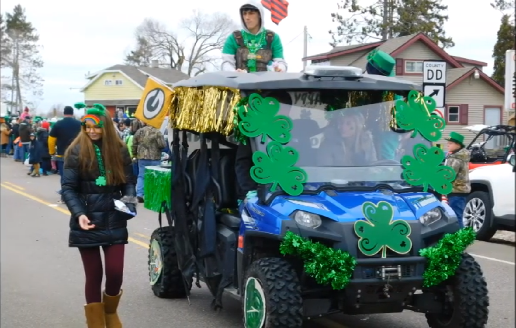 Pickerel-Pearson St. Patrick's Day Parade floats are decked out in festive green décor, shamrocks, and imaginative themes that showcase the holiday spirit.