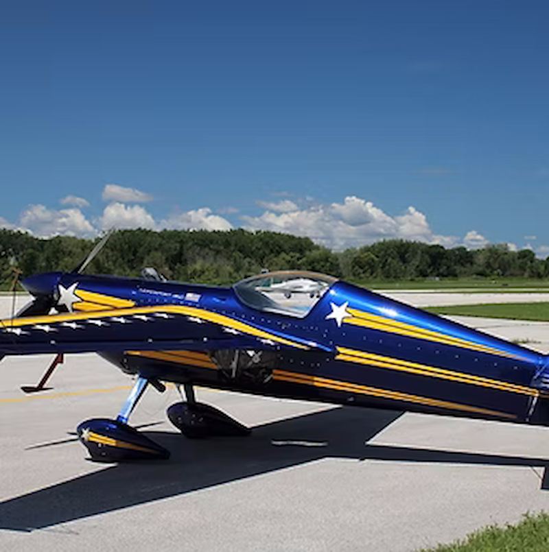 Michael Hoy got into aviation at a young age after attending his first airshow. He earned his pilot's license at age 18 and is rated in over 50 types of aircraft. The airplane that he flies in his airshows, he actually built himself over the course of 7 years!