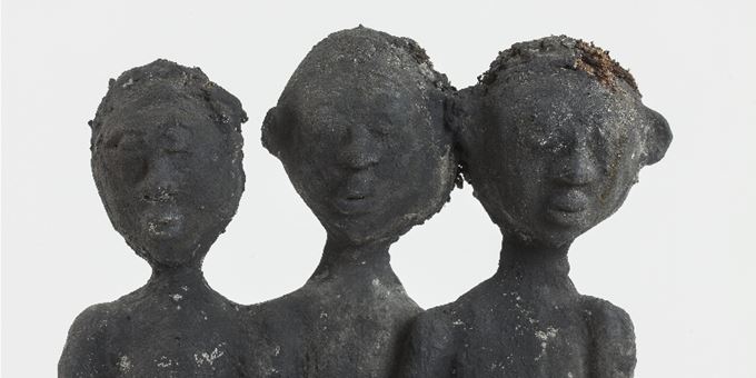 Dr. Charles Smith, Three Children (detail), c. 1985-c. 1999; concrete, paint, and mixed media; 37 x 16 3/4 6 in. John Michael Kohler Arts Center Collection, gift of Kohler Foundation Inc.