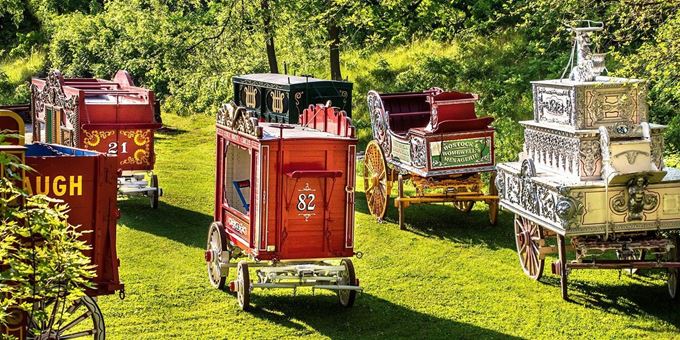 A few of the priceless circus wagons featured in Baraboo&#39;s Big Top Parade return to the Circus World grounds.