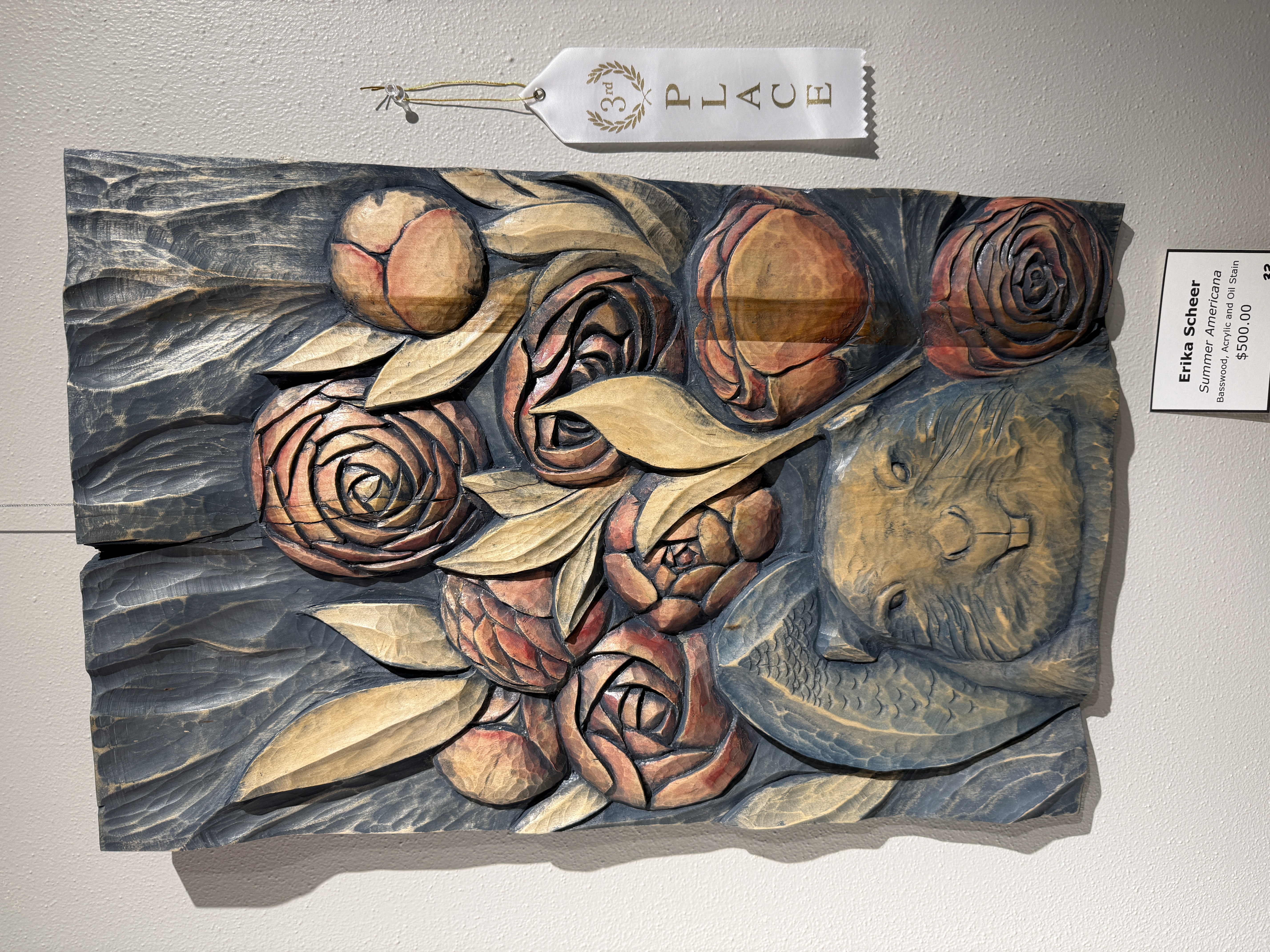 Wood carving peonies