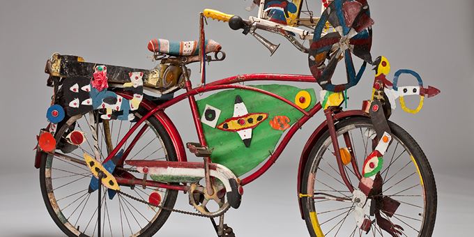 David Butler, untitled (bicycle), n.d.; steel, paint and mixed media. 46 1/2 x 33 1/2 x 72 in. John Michael Kohler Arts Center Collection, gift of Kohler Foundation Inc.