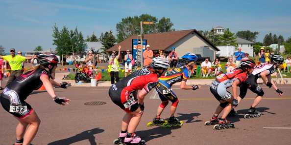 Inline racers speed around one of the turns during a past Apostle Islands Inline Marathon.