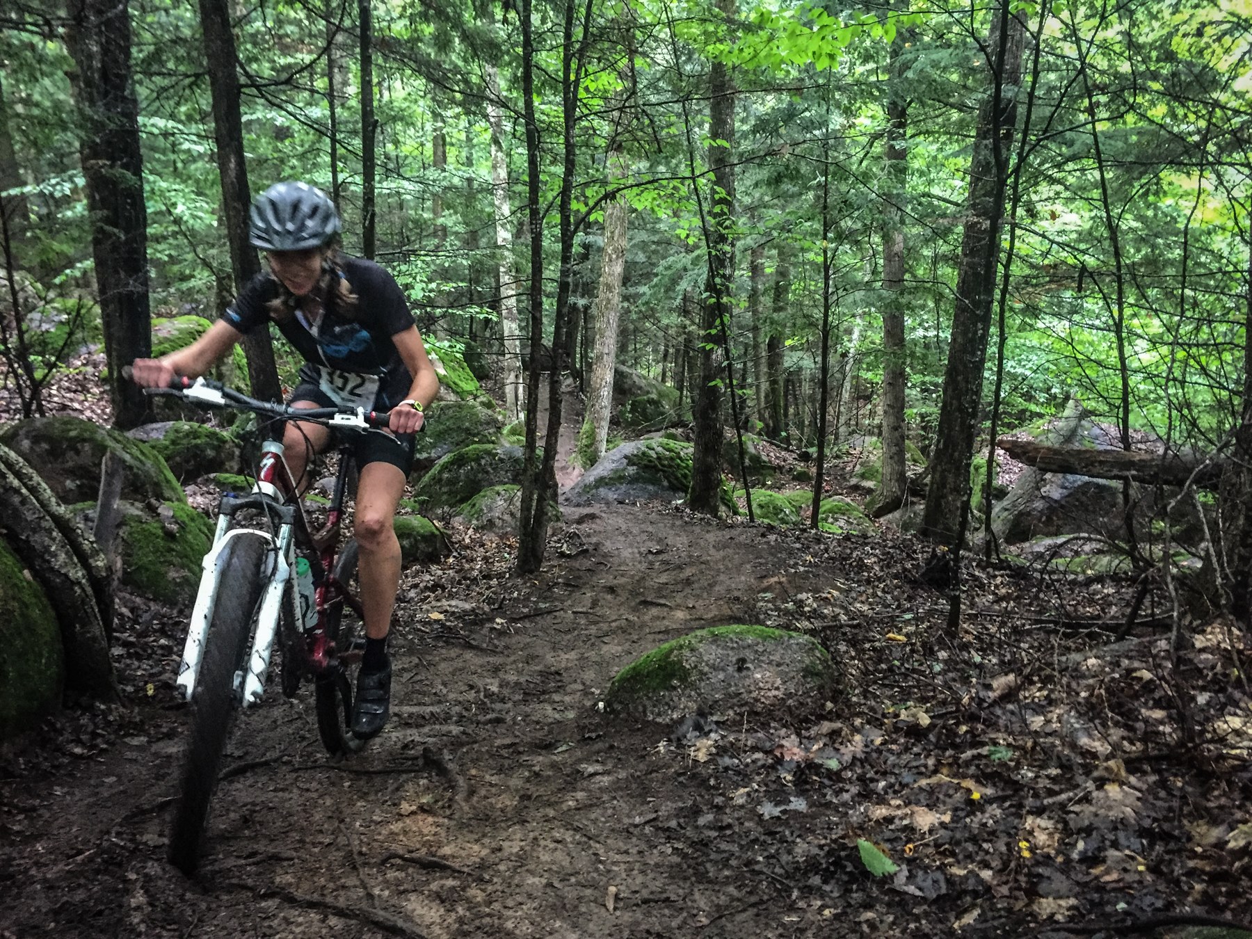 Biker climbing the Nicolet Roche Trail.