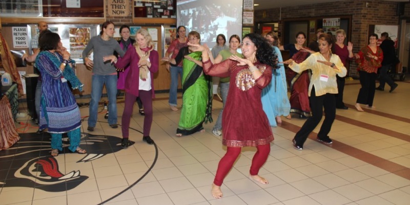 Monica Dvorak &amp; Dr. Swati Biswas leading a Bollywood dance workshop.