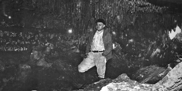 Carl Brechler stands in the newly discovered cave