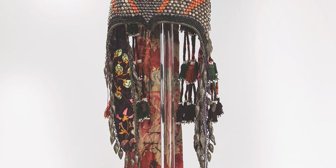 Tekke Wedding Headdress, Turkmenistan, early twentieth century, metal, beads, cotton, silk, &#169; 2017, courtesy of Hat Horizons