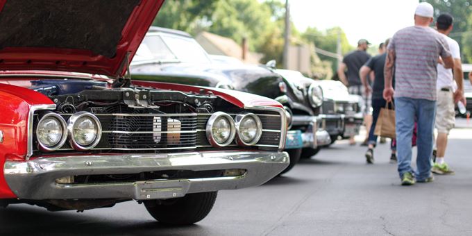 Listen to music and stroll through the classic car show.
