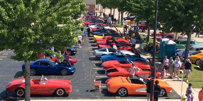 Cars lined up for the Automobiles Gallery Annual Car Show.