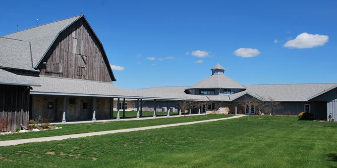 Birch Creek campus. Concert Barn on left, and rehearsal hall on right.