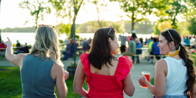 three women at olbrich Biergarten