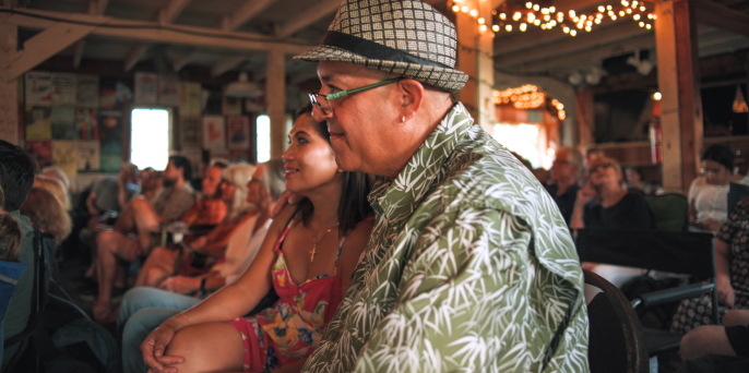 couple seated watching an event