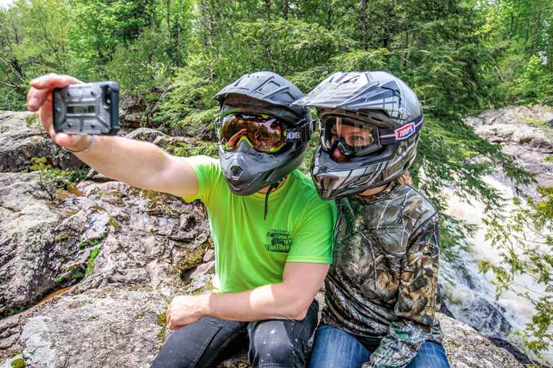 friends take selfie at hurley falls iron county