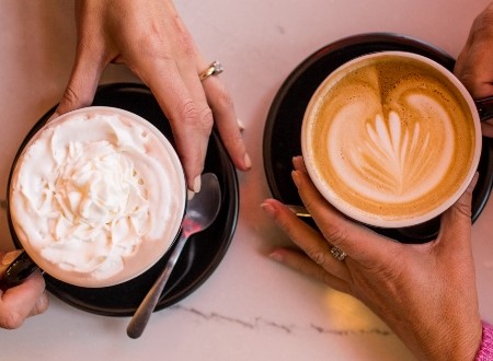 drinking lattes at le reve patisserie cafe in wauwatosa loading=