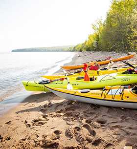 Kayaks on Beach at Apostle Islands in Bayfield