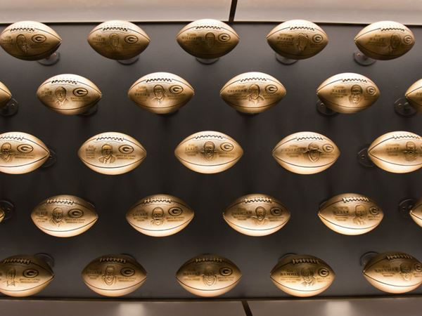 Wall of Footballs in Packers Hall of Fame Induction