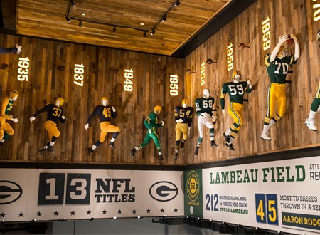 Packer Hall of Fame football player mannequin timeline loading=