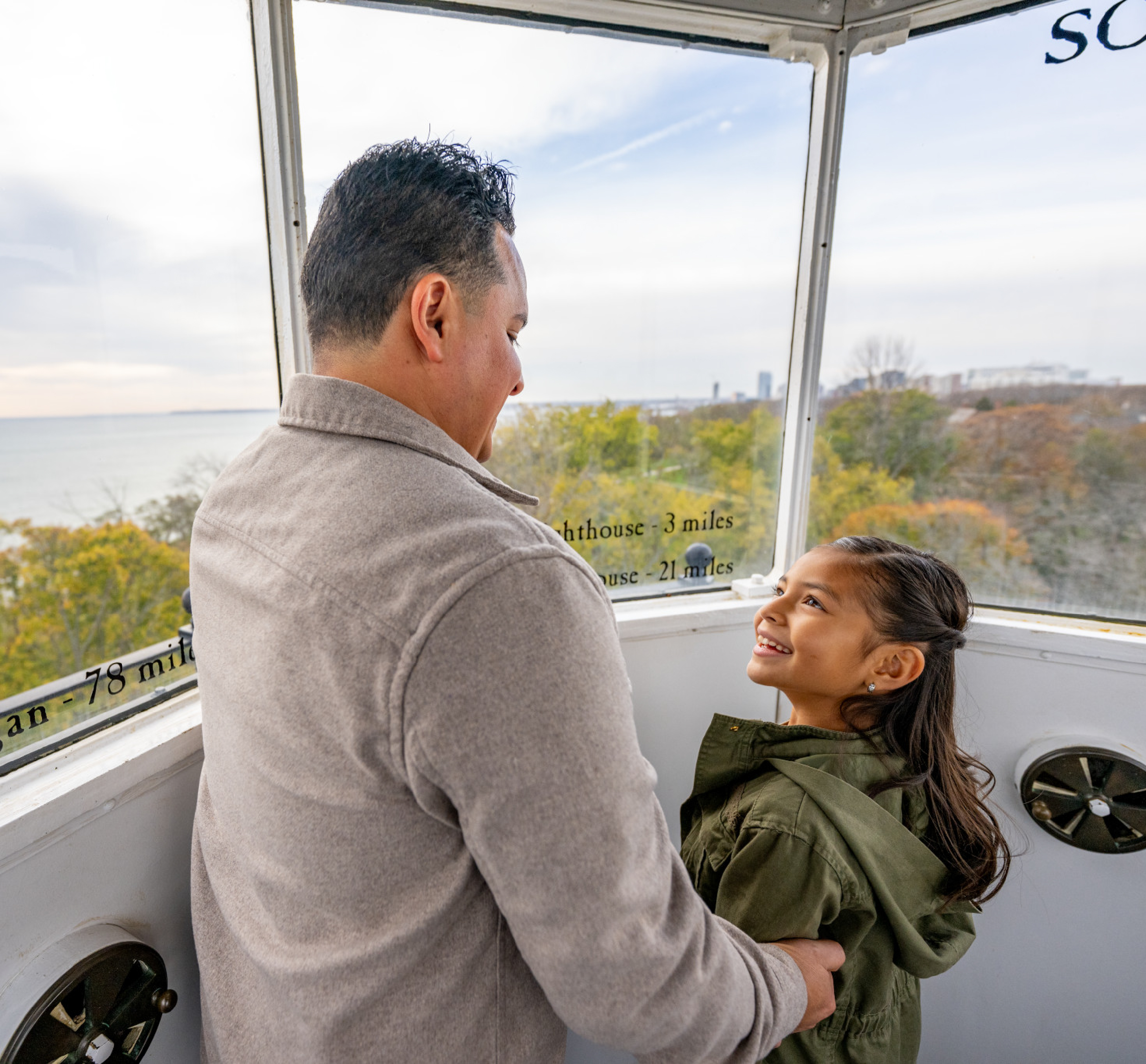 Father And Daughter Enjoy The View Of Milwaukee From North Point Lighthouse