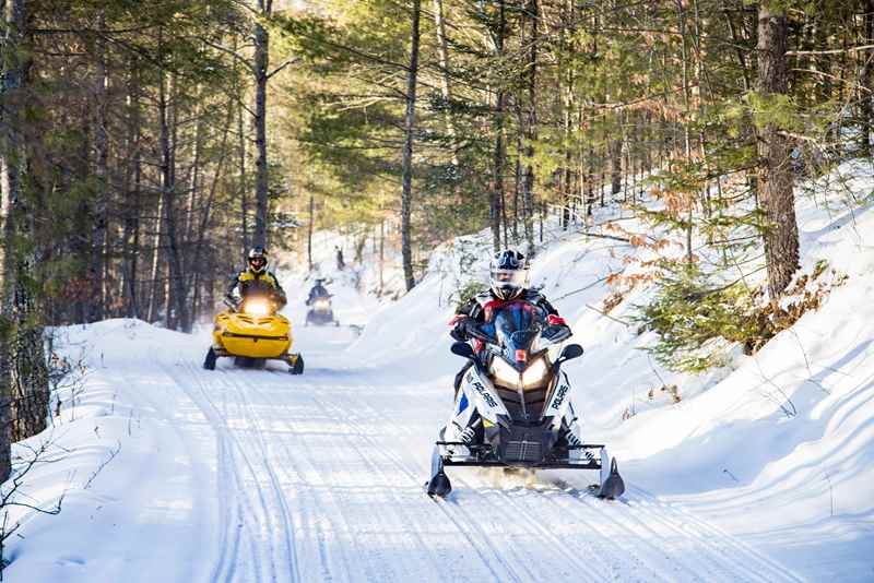 Snowmobilers riding through the Chequamegon-Nicolet National Forest