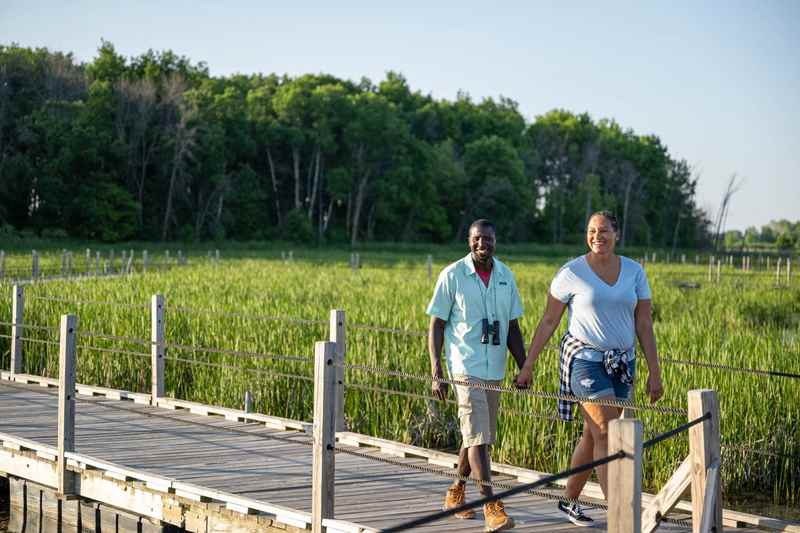 couple walks in horicon marsh