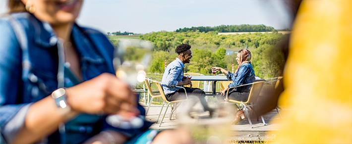 Couple enjoying a glasses of wine at Hawks Mill in Green County
