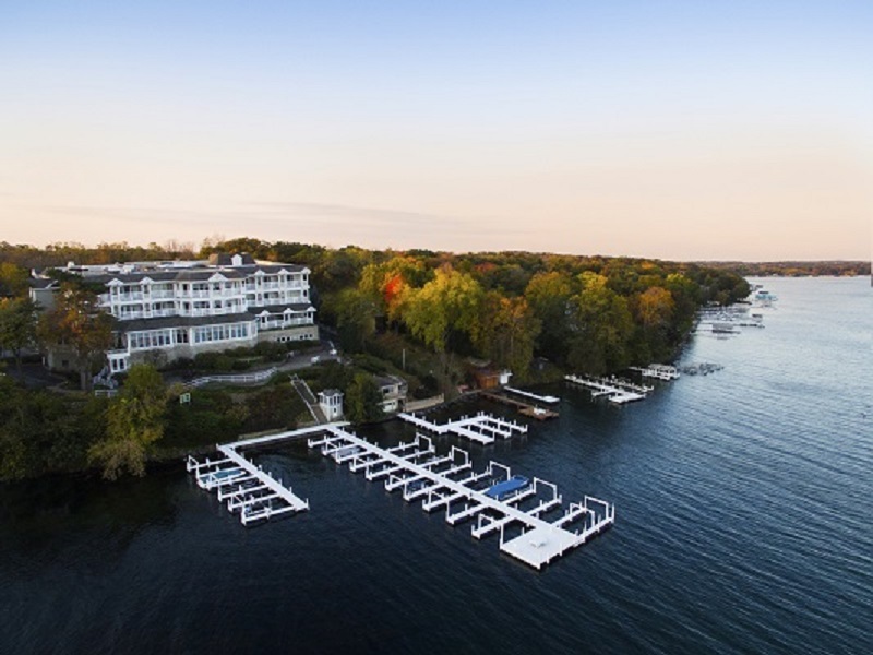 Ariel view of the lakeside of the Geneva Inn.