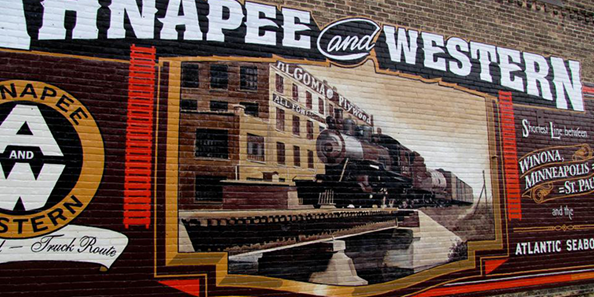 On of the several Historic Walldog Wave Murals now adorning several buildings in Downtown Algoma.