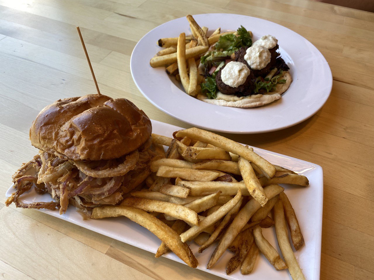 Burger and falafel from Brick's