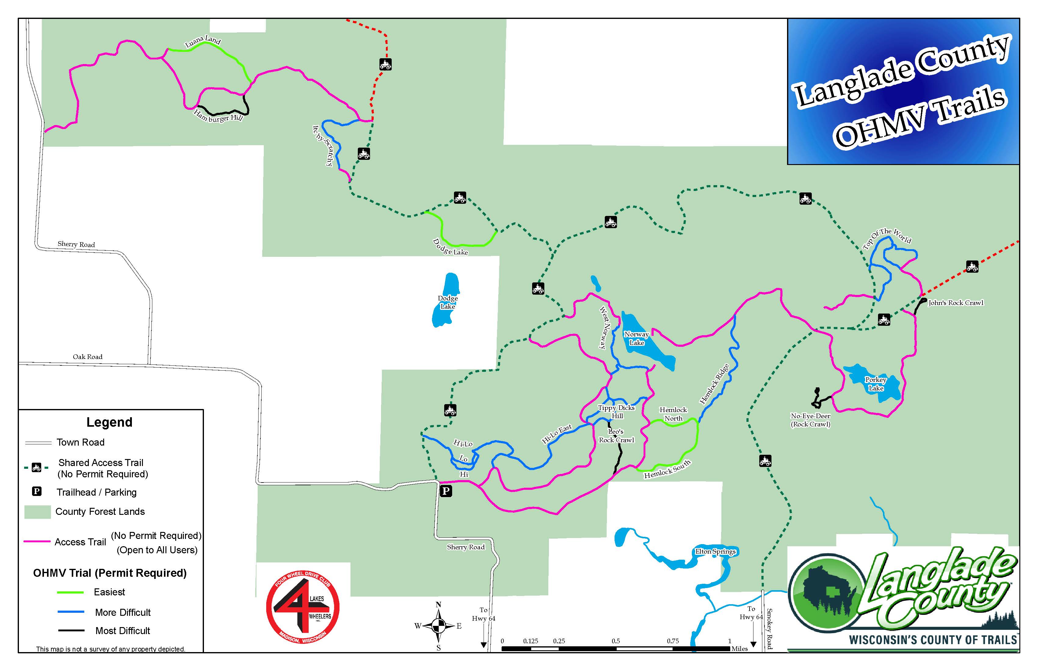 Download your guide to adventure! The Langlade County Off-Highway Motor Vehicle Trail Map is available on the Langlade County Forestry, Park, and Recreation Department website.