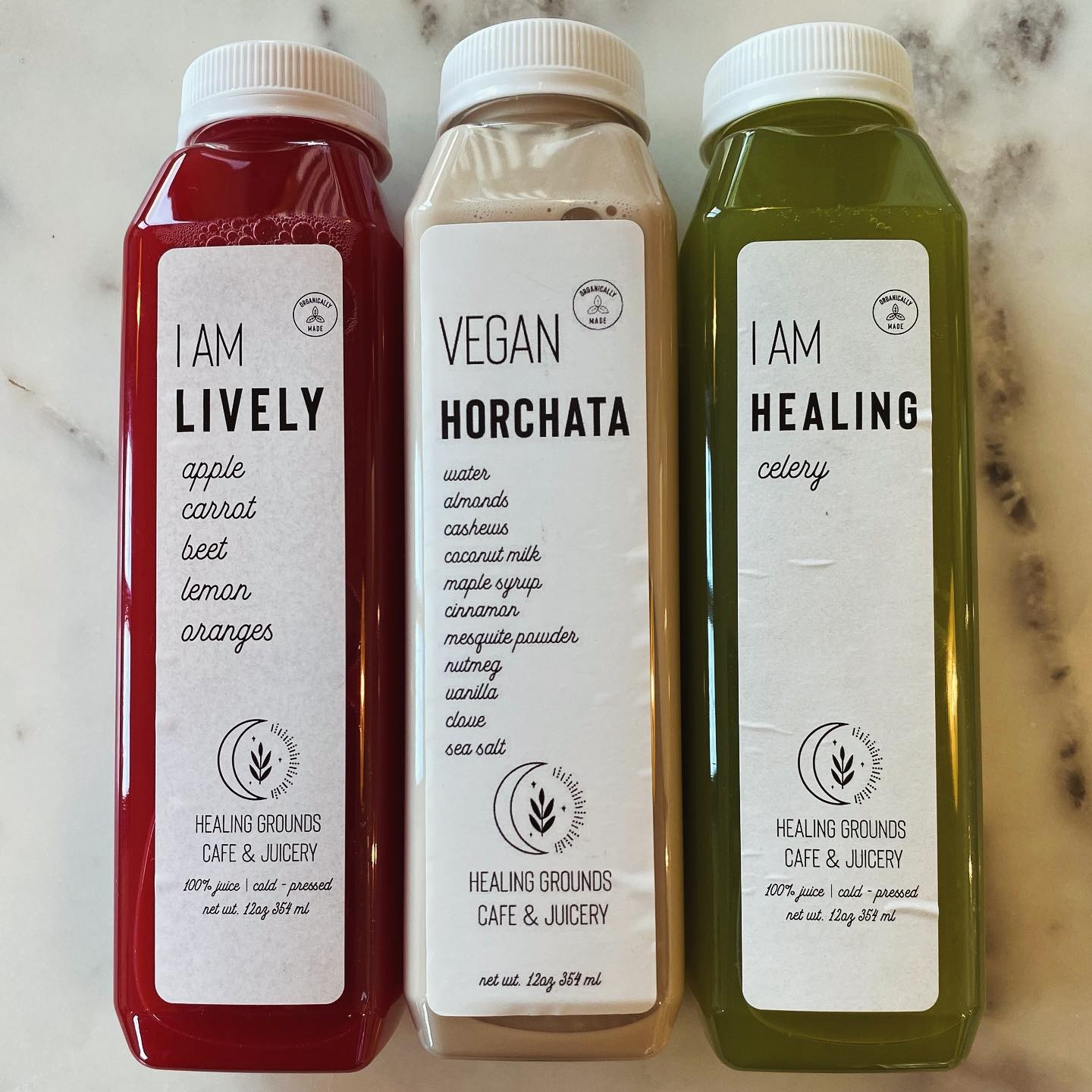 Bottle juices from Healing Grounds.
