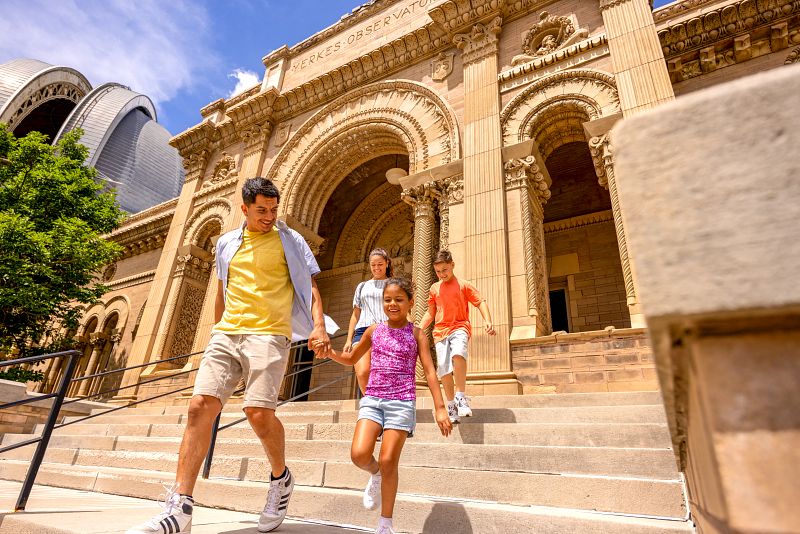 Family In Front Of The Entrance At The Historic Yerkes Observatory