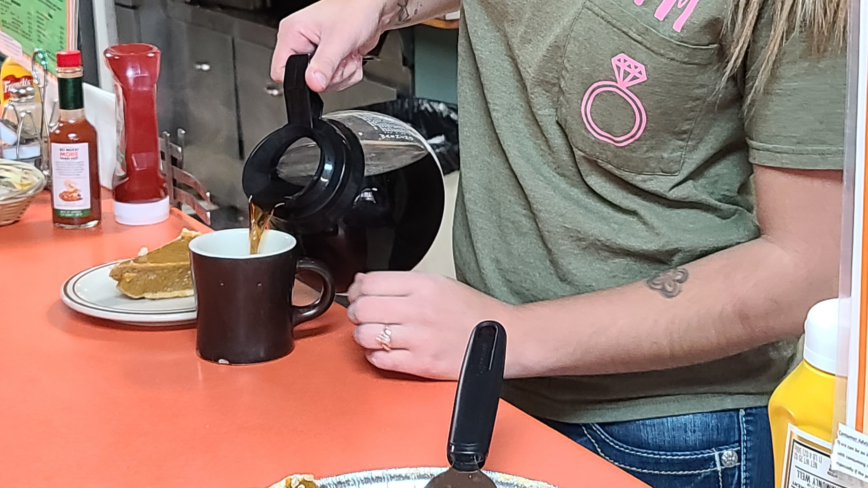 Serving coffee and pie at the Portage Cafe